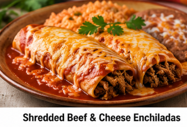 Shredded Beef & Cheese Enchiladas.