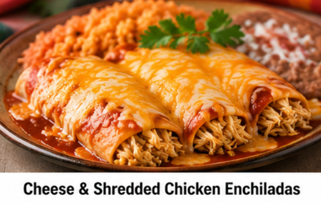 Cheese & Shredded Chicken Enchiladas.