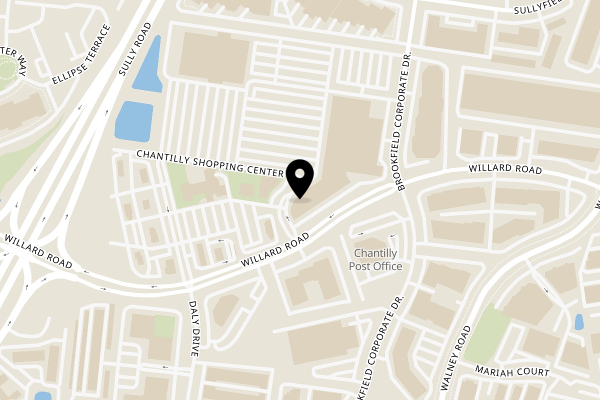 Map showing the location of Two Amigos Restaurant on 4300 Chantilly Shopping Center Unit 2a in Chantilly